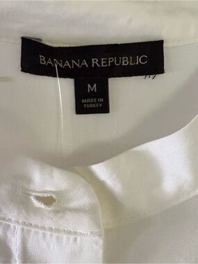 Banana Republic White Button-Down Dress with Puff Short Sleeve and Tie Belt